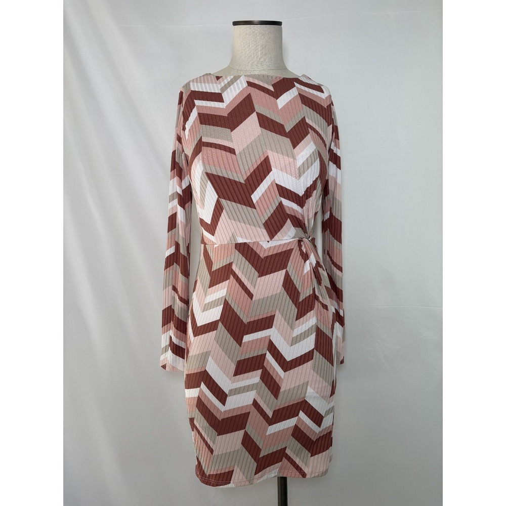 Dee Elly Pink Color Long Sleeved Mini Dress Medium with Side-Knot Detail